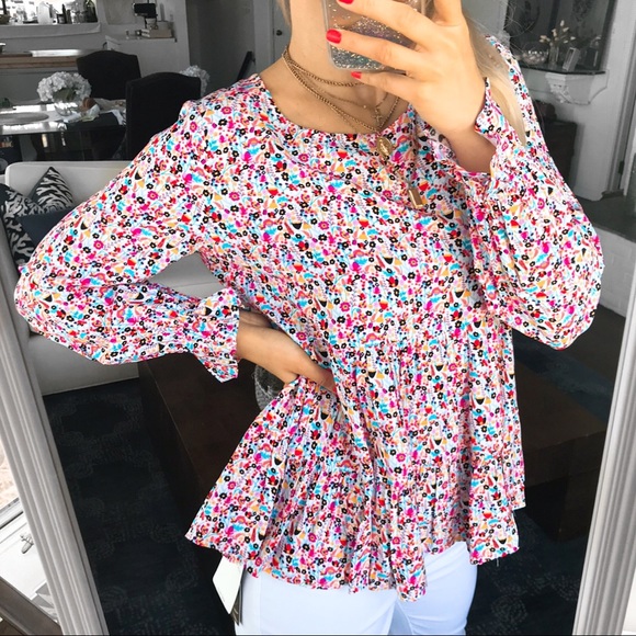 🧡 JANE AND DELANCEY PINK ORANGE RUFFLE TOP! - Picture 6 of 11